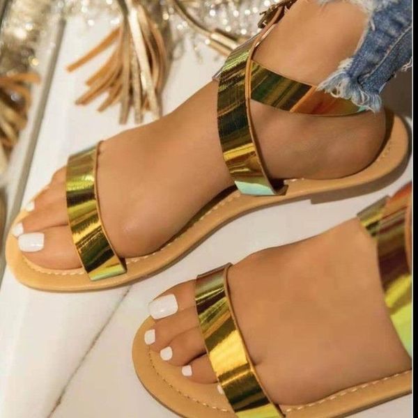 

sandals casual fashion women's 2021 summer women cross color flat bottom wild simple, Black