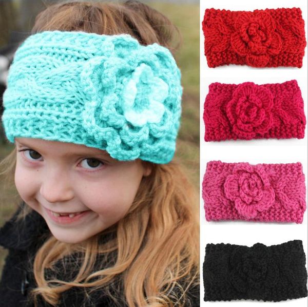 Crochet headbands flor bebê menina cabeça bandas inverno trançado crianças orelha aquecedores quentes headwrap moda acessórios de cabelo 8 cores dw5888