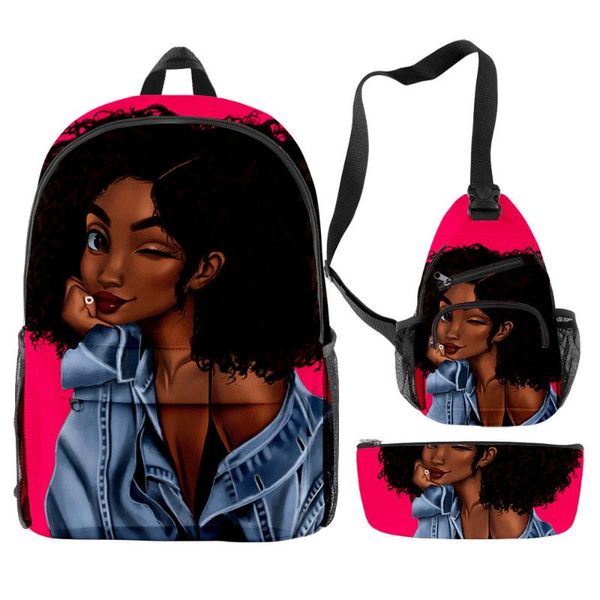 

backpack 3pcs/set 3d african girl teenager girls chest bag pencil case lafro lady women oxford waterproof travel laptop