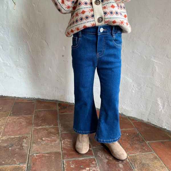 

trousers pants for girls stretch denim flared autumn kids clothes children casual fashion with slit toddler cotton jeans, Blue