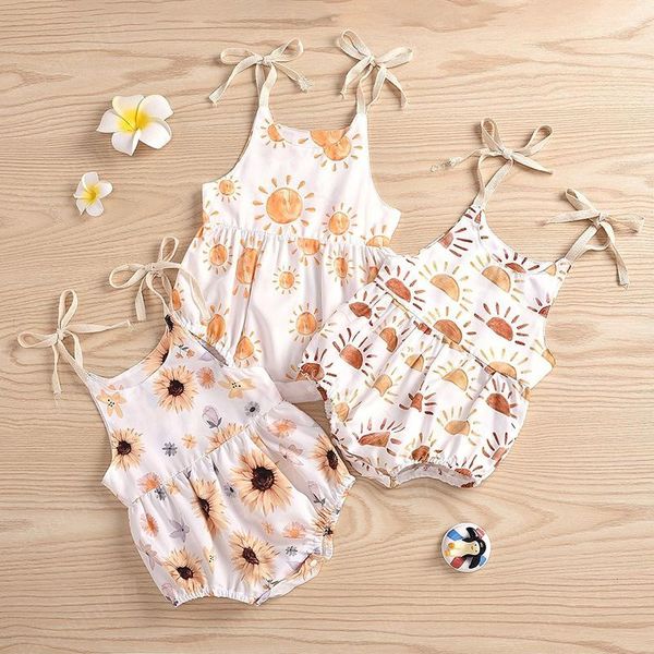 crianças macacão meninas girassol sol impressão romper infantil toddler sling jumpsuits verão moda bebê escalar roupas