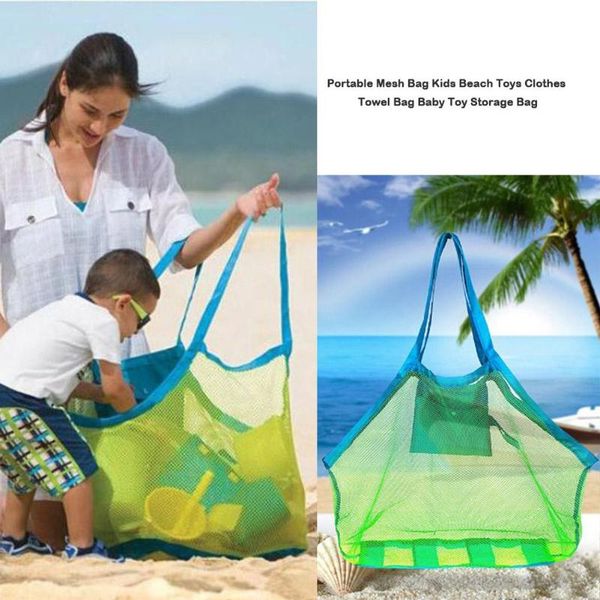 

storage bags portable mesh bag kids beach toys clothes towel package, big string shell sand digging tool kit, baby toy package