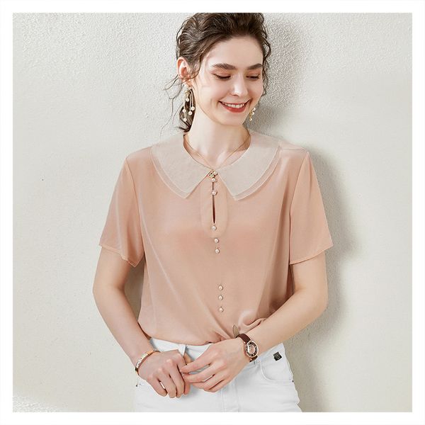 

blouses western beaded hollow doll collar all-match silk shirt 2021 fashion style, White