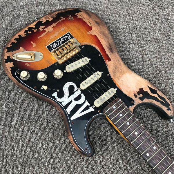 

vintage sunburst remains electric guitar, handmade alder body srv aged