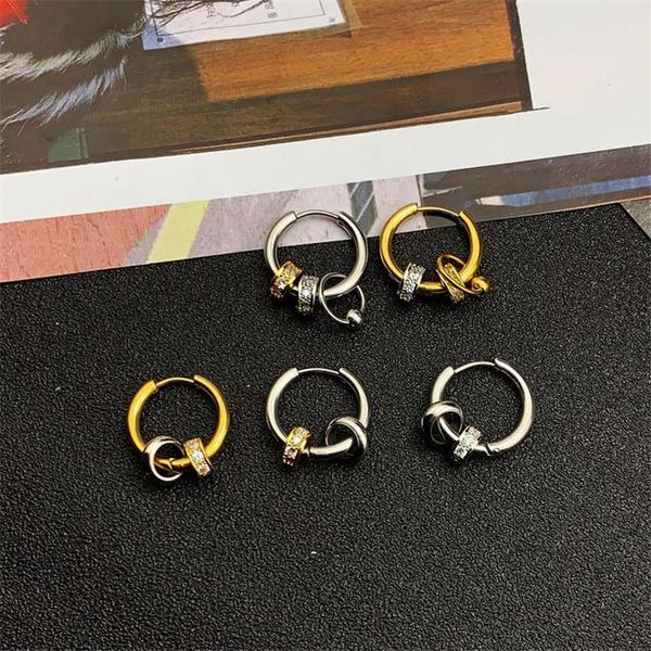 

hoop & huggie luokey men hip hop rhinestone earring korea simple elegant women lovers student punk ear hoops valentine's day jewelry gif, Golden;silver