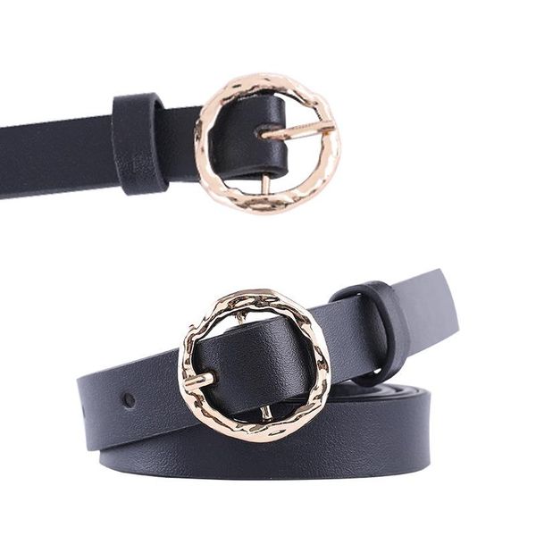 

retro metal round buckle belt woman all-match decoration denim casual pants belts, Black;brown