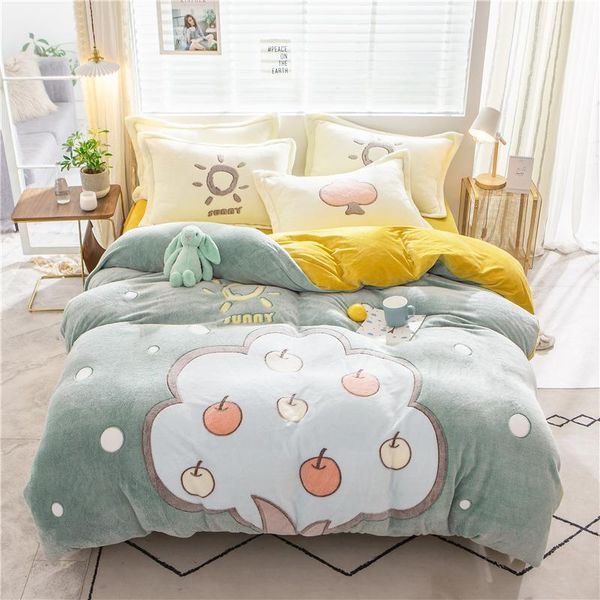 

bedding sets autumn winter warm fleece set 3/4pcs flannel duvet cover sheets pillowcase stereoscopic flower quilt home textile
