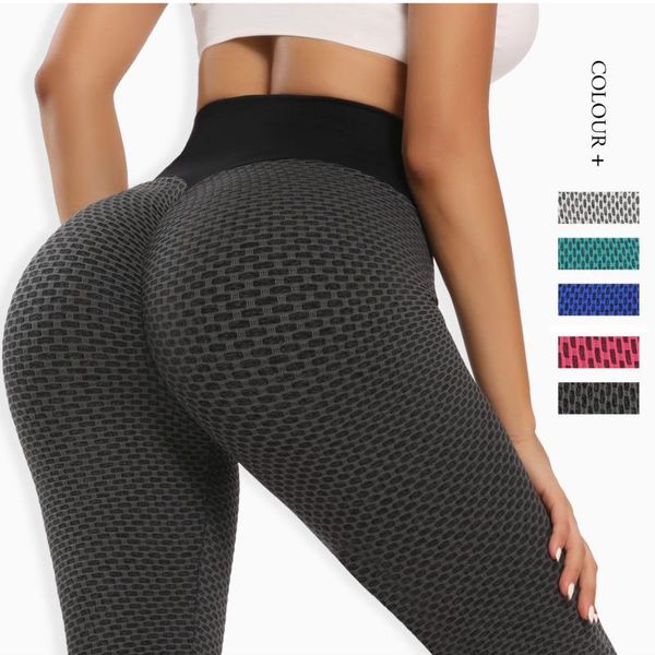 

women's leggings high waist sport elastic peach hip thin honeycomb jacquard bubble bottomed yoga skinny pants fitness, Black