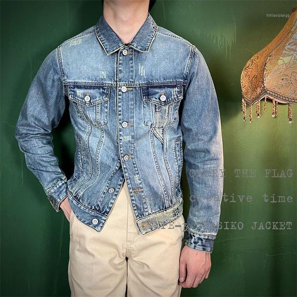 

men's jackets 20w14 asian size indigo selvage washed vintage hand-made super 12.5oz japan denim sashiko type iii jacket, Black;brown