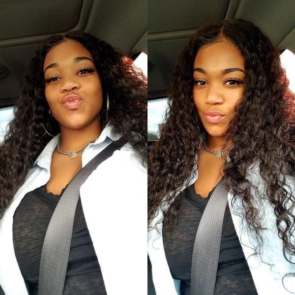 

lace wigs loose deep front wig brazilian human hair for women 180 density remy pre plucked with baby kl, Black;brown