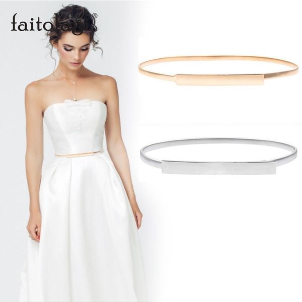 

belts gold silver for women dresses elastic stretch female waist metal plate thin ladies dress pasek damski, Black;brown