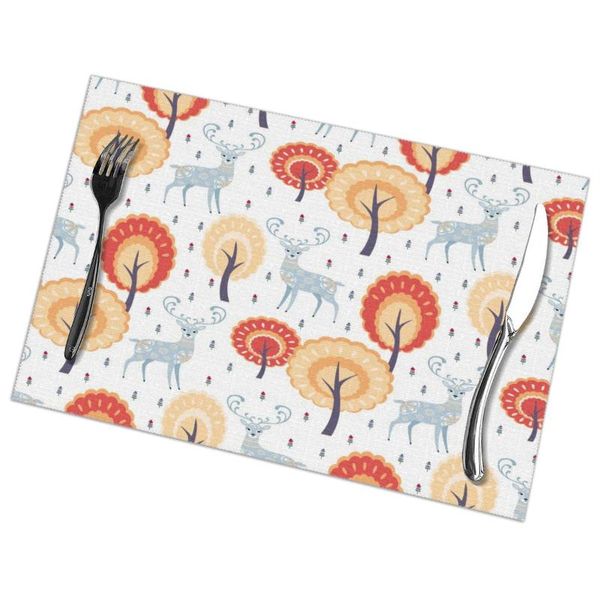 

mats & pads 6 pcs placemat table mat folk deer and tree for tables heat-insulation linen kitchen dining
