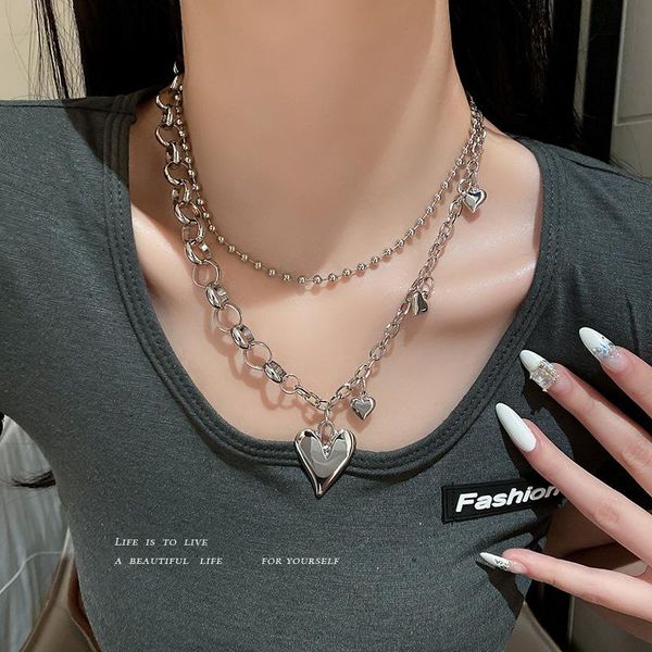 

chains ins cold wind sautoir irregular patchwork double love necklace female fashion chain of clavicle, Silver