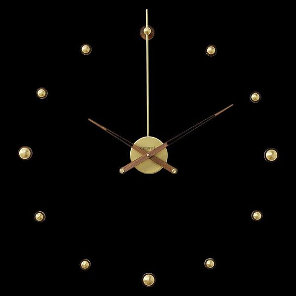 

wall clocks luxury diy clock sticker metal silent modern gold large watches home decor walnut living room wood watch gift