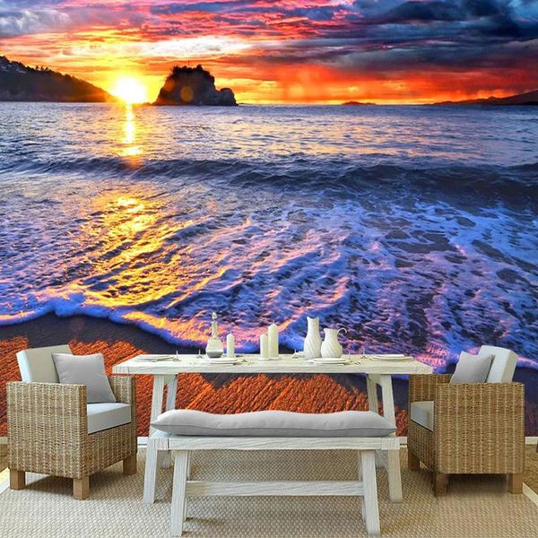 

wallpapers custom mural beautiful sunrise sunset seaside sandy beach landscape living room bedroom tv background wall art po wallpaper
