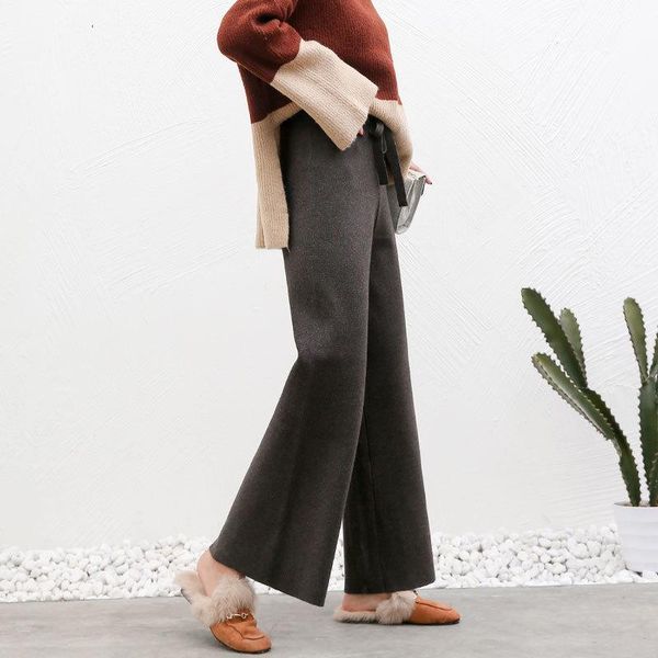 

women's pants & capris fashion loose casual women knitted wide leg 2021 autumn winter arrival female solid color classic trousers, Black;white