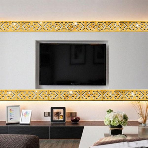 

wall stickers 10pcs/set 3d acrylic mirror tile sticker gold adhesive pattern for living room removable decal art mural decor