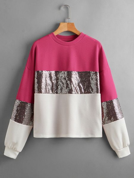 

contrast sequin cut-and-sew pullover p0pm#, White;black