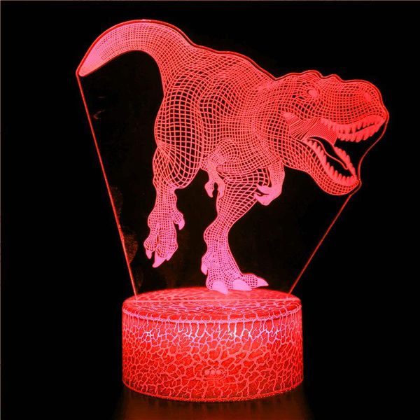 

night lights 3d cool boy fashion personality design toy for dinosaur light, 16-color remote control light illusion gift