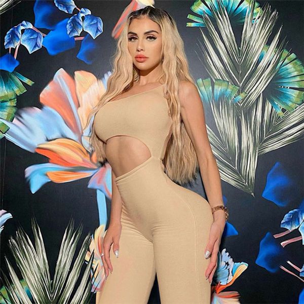 

summer women's hollow out one shoulder open back high waist tight casual sports jumpsuit, Black;white