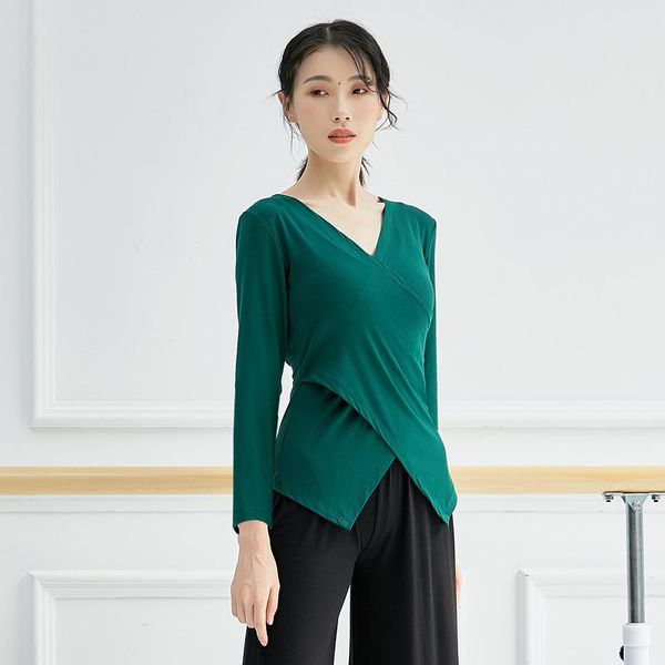 

yoga outfits casual sportswearwoman cloth women's long-sleeved cross-neck latin dance modern clothes, White;red