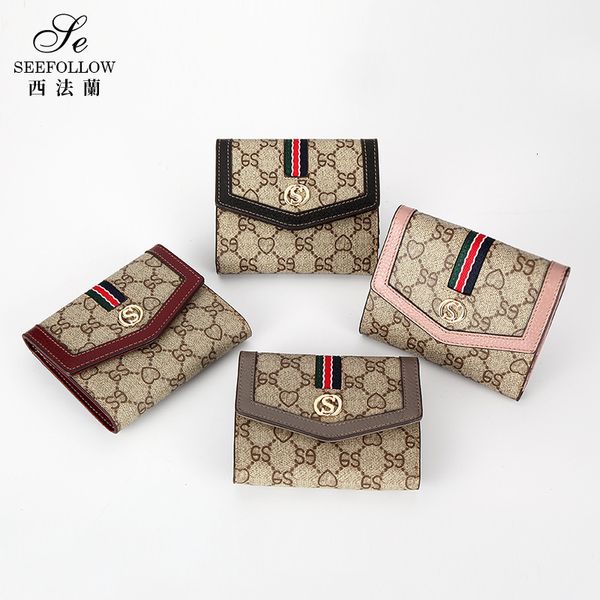 

wallet women's short leather 2021 fashion printing money clip small simple folding change, Red;black