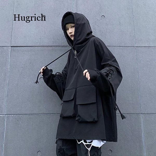 

women's jackets fake two-piece hoodies fashion tooling pocket student long sleeve hooded pullover coat autumn, Black;brown