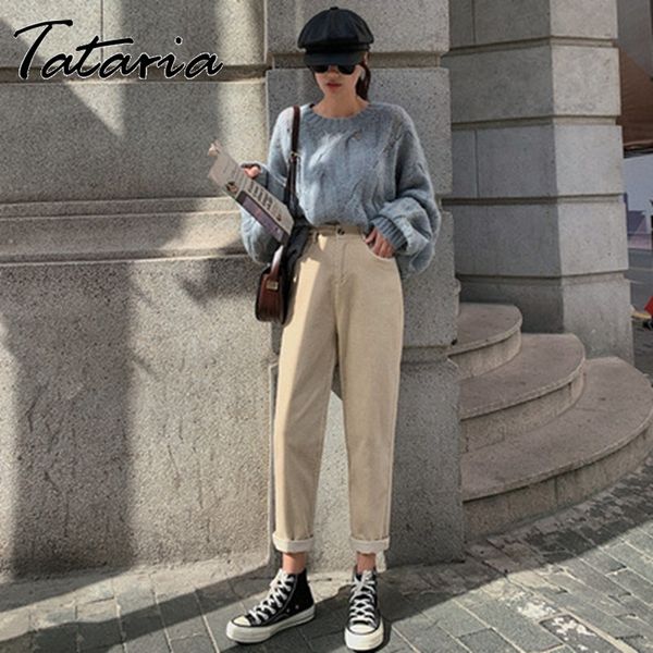 

tataria women casual velvet pants winter lady's thick wool women's clothing lace-up long trousers 210514, Black;white