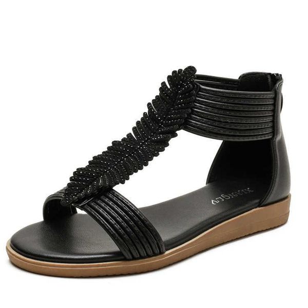 

sandals flat 2021 bohemian open toe roman shoes large 41, Black