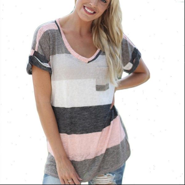 

womens t shirts fashion short sleeve o neck shirt women tee pocket striped plus size clothes, White