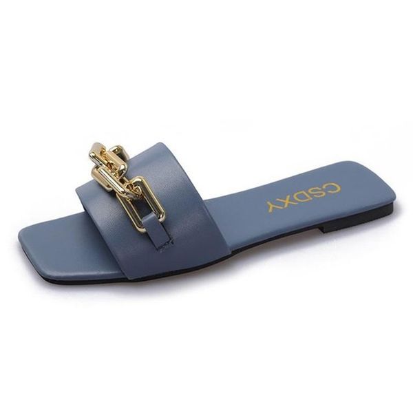 

slippers women's shoes 2021 summer one-shaped metal chain outer wear fashionable large size sandals, Black