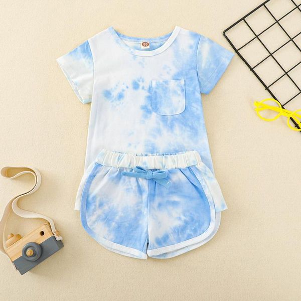

clothing sets toddler baby girls boys tie-dyed +tie-dyed shorts outfit children's outfits, White