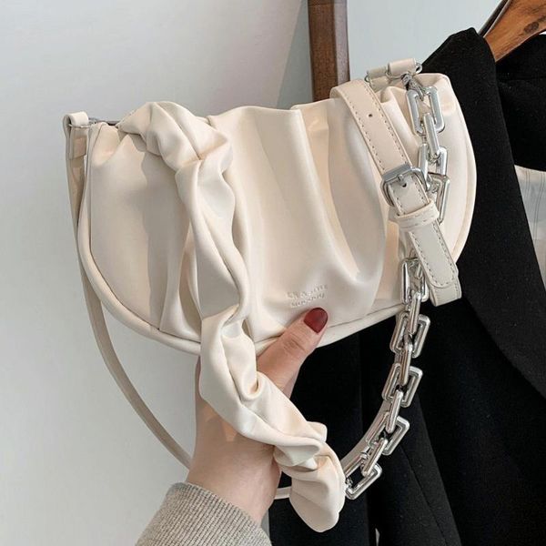 

cross body design pleated bag small solid color pu leather underarm bags for women 2021 fashion shoulder handbags female travel totes