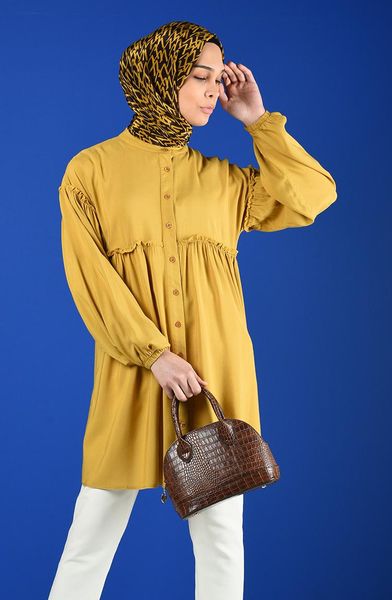 

women's blouses & shirts minahill buttoned tunic 8213-01 mustard, White