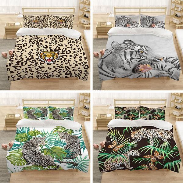 

bedding sets children down quilt cover 3d printed cartoon leopard tiger 2/3 large single full twin bed home textile