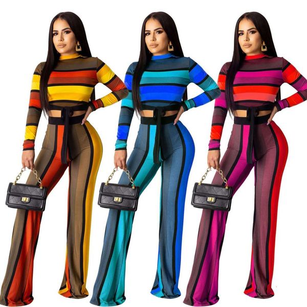 

2021 new women's long sleeve stripe printing casual suit in autumn of 2019, White