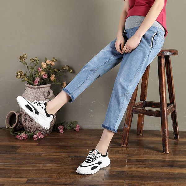 

maternity bottoms 2021 summer plus size pregnancy jean denim pants legs manterity clothes loose elastic waist straight, White