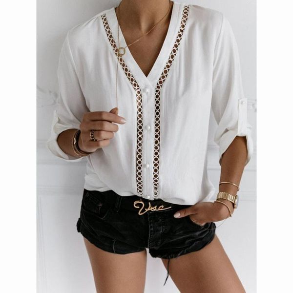 

v neck hollow out white single breasted buttons women long sleeve shirt female loose casual harajuku style blouse sj4248m women's blous