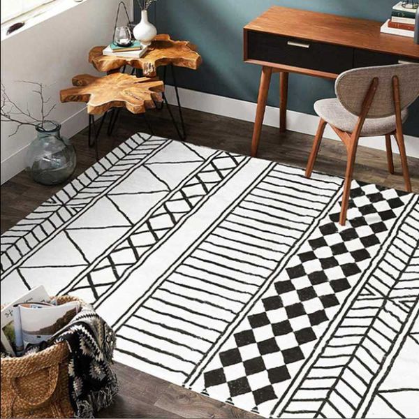

carpets nordic style bedroom bedside area rugs soft thick shaggy geometric striped decor floor mat bath kitchen water absorbent carpet