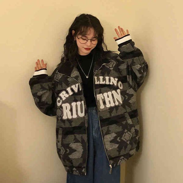 

women's jackets moda contraste cor uniforme de beisebol jaqueta feminina outono novo harajuku estilo solta all-match com ferramentas cd, Black;brown