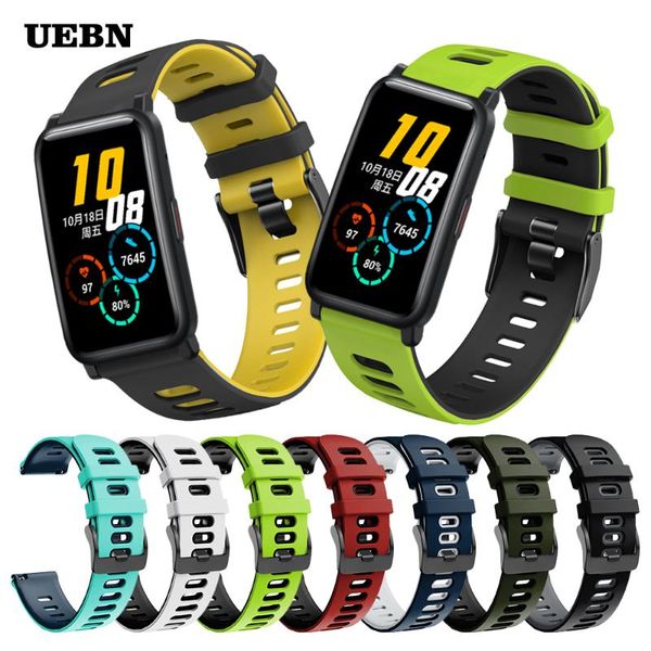 

watch bands uebn easyfit sport silicone correa wrist band for huawei honor es smartwatch strap bracelet watchbands, Black;brown