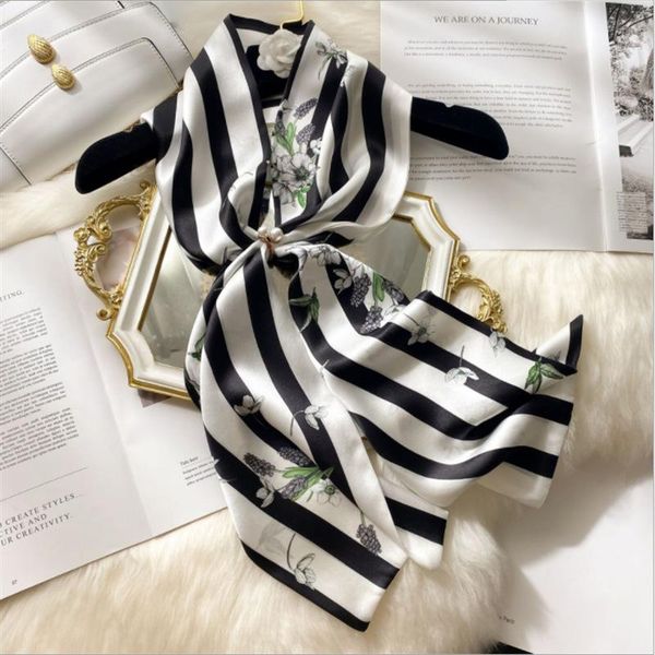 

scarves silk spring and summer thin long scarf women's double-layer mulberry decorative elegant all-matching printed, Blue;gray