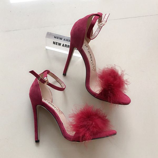 

sandals high hairy autumn female stiletto pointed shallow mouth sandals thick heels fashion slim suede plus size shoes, Black