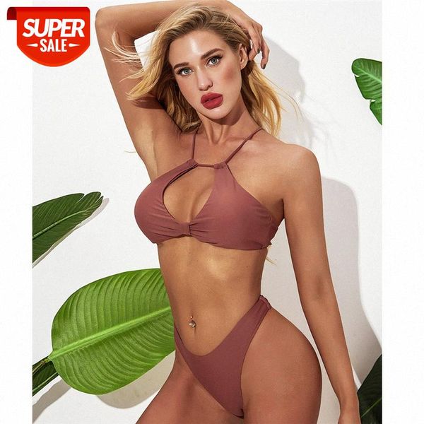 

bathing suits solid color hollow halter bikini girl #h07v, White;black