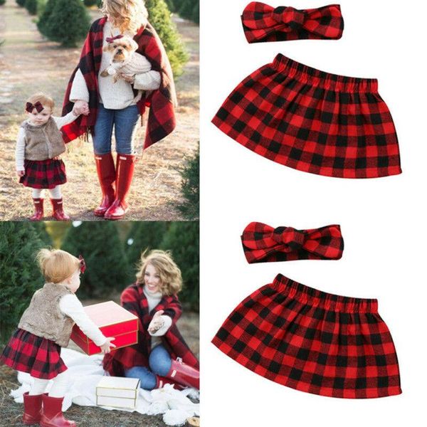 

kids baby girls princess christmas party tutu plaid headband set skirts, Blue