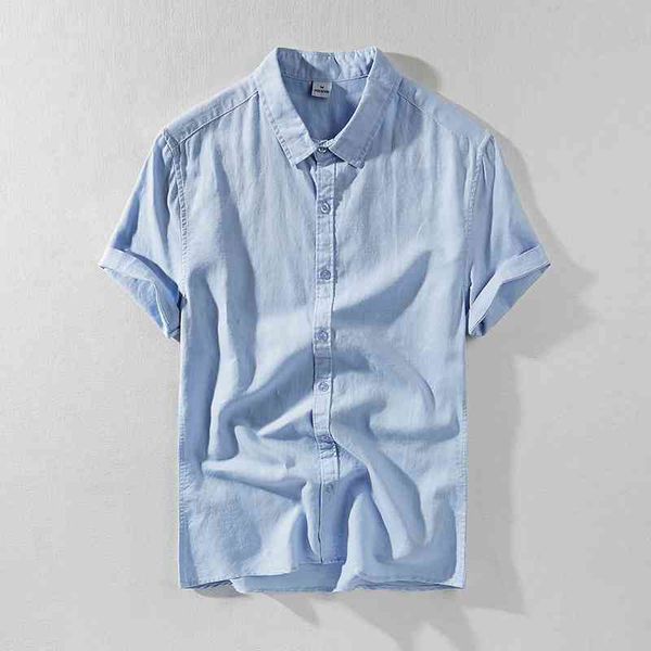 

summer new thin linen short sleeve shirt simple solid color lapel men's cardigan top, White;black
