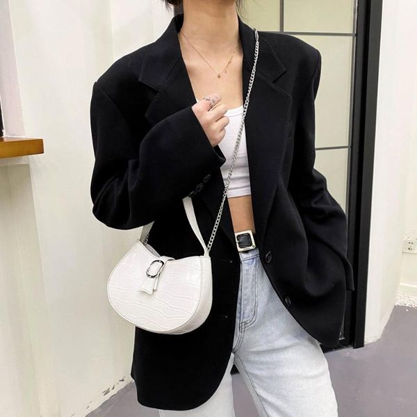 

evening bags 2021 retro women's shoulder bag pu leather saddle fashion crocodile pattern female crossbody with chain strap