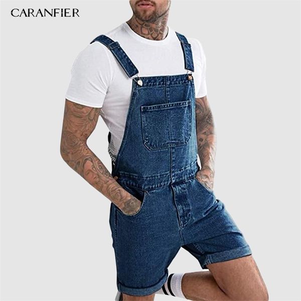 

caranfier summer men jeans overalls with pocket casual denim short jumpsuit jeans men jeans suspender pants fashion streetwear 211011, Blue