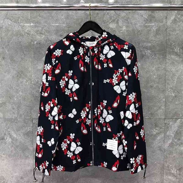 

downs fashion tb brand jacket men loose cardigans clothing black butterfly flower pattern spring autumn hooded casual coat