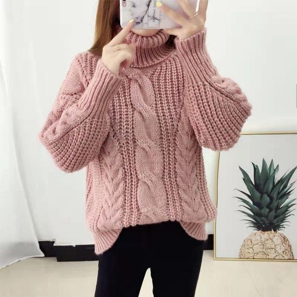 

women's sweaters knitted sweater turtleneck pullover autumn and winter clothing korean style wide, White;black